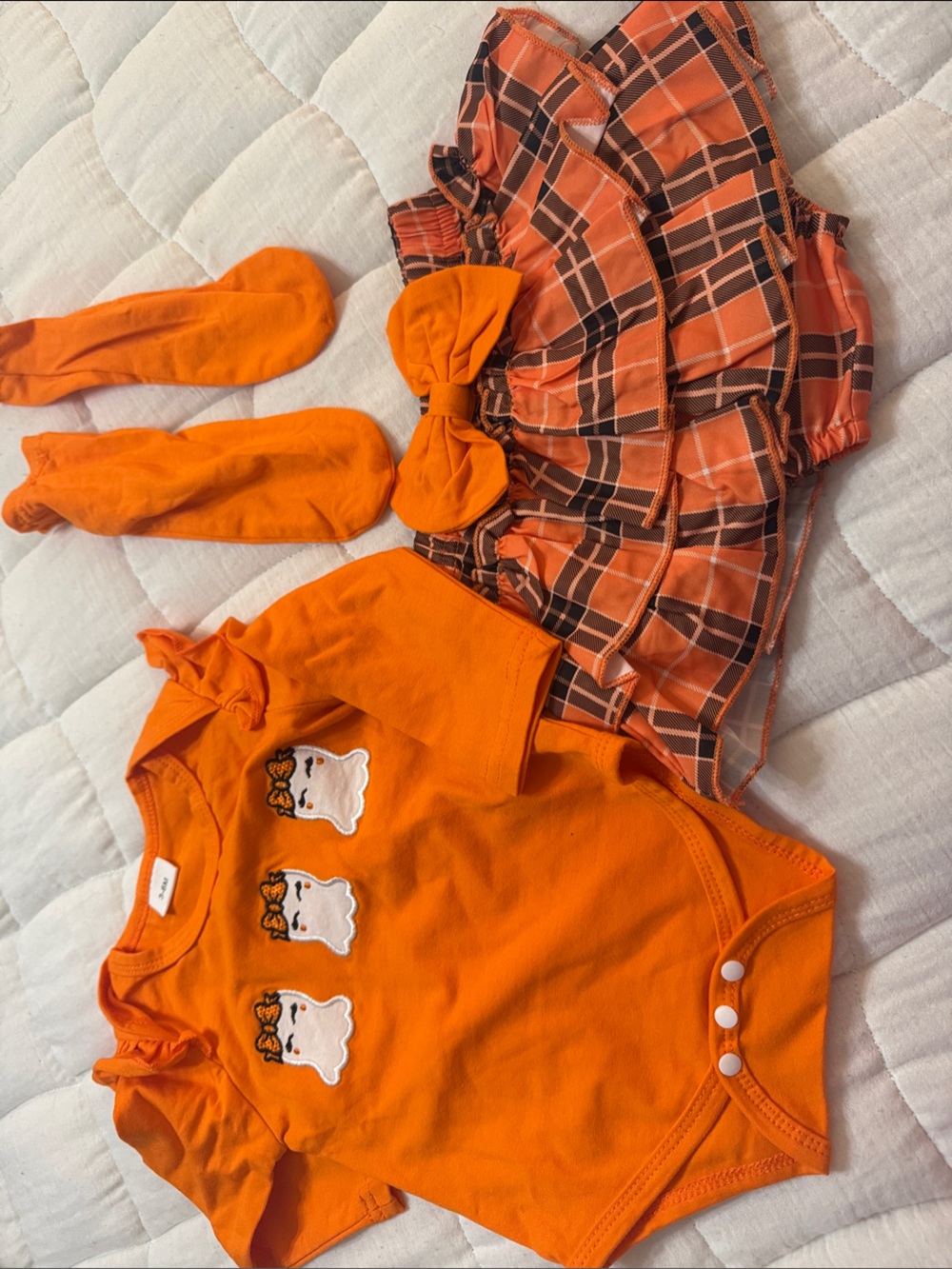 Orange Baby Skirt Set with Ghost Appliqués 3-6 m